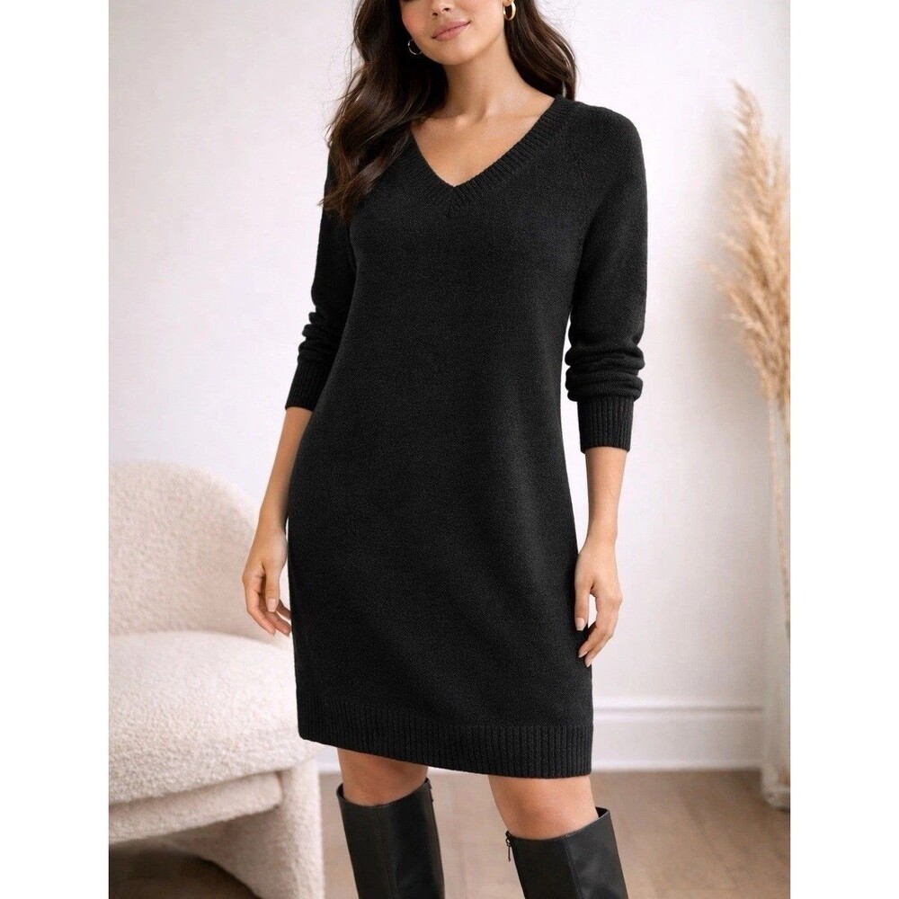 Old Navy SoSoft V-Neck Sweater Dress Black Cozy Knit Size M NWT”